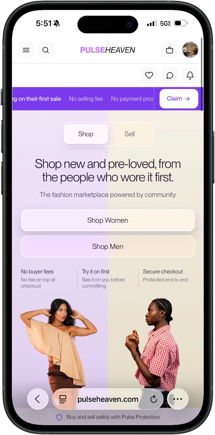 The redesigned Pulseheaven homepage on a phone.