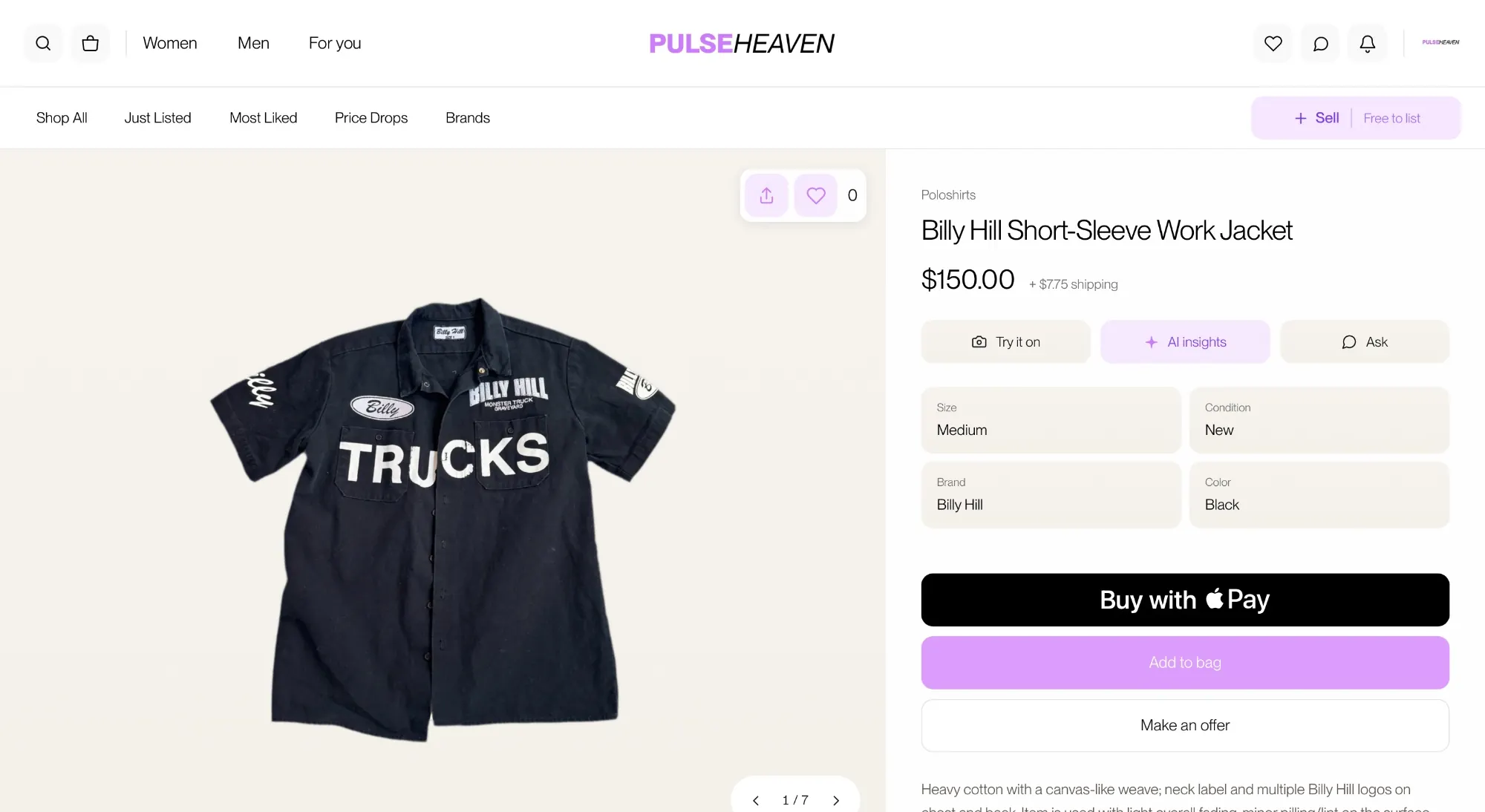 The redesigned Pulseheaven product page on desktop, with detail cards, try-on and AI insights actions, and a clear purchase order.