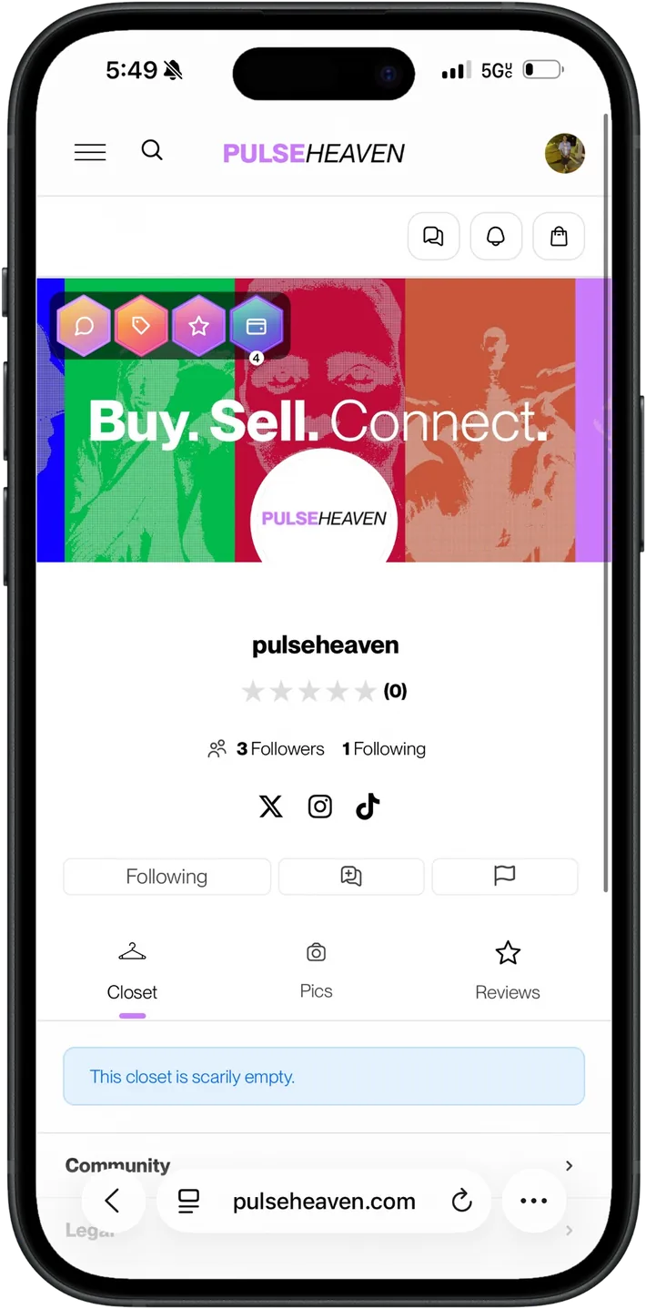 The original Pulseheaven seller profile on a phone.